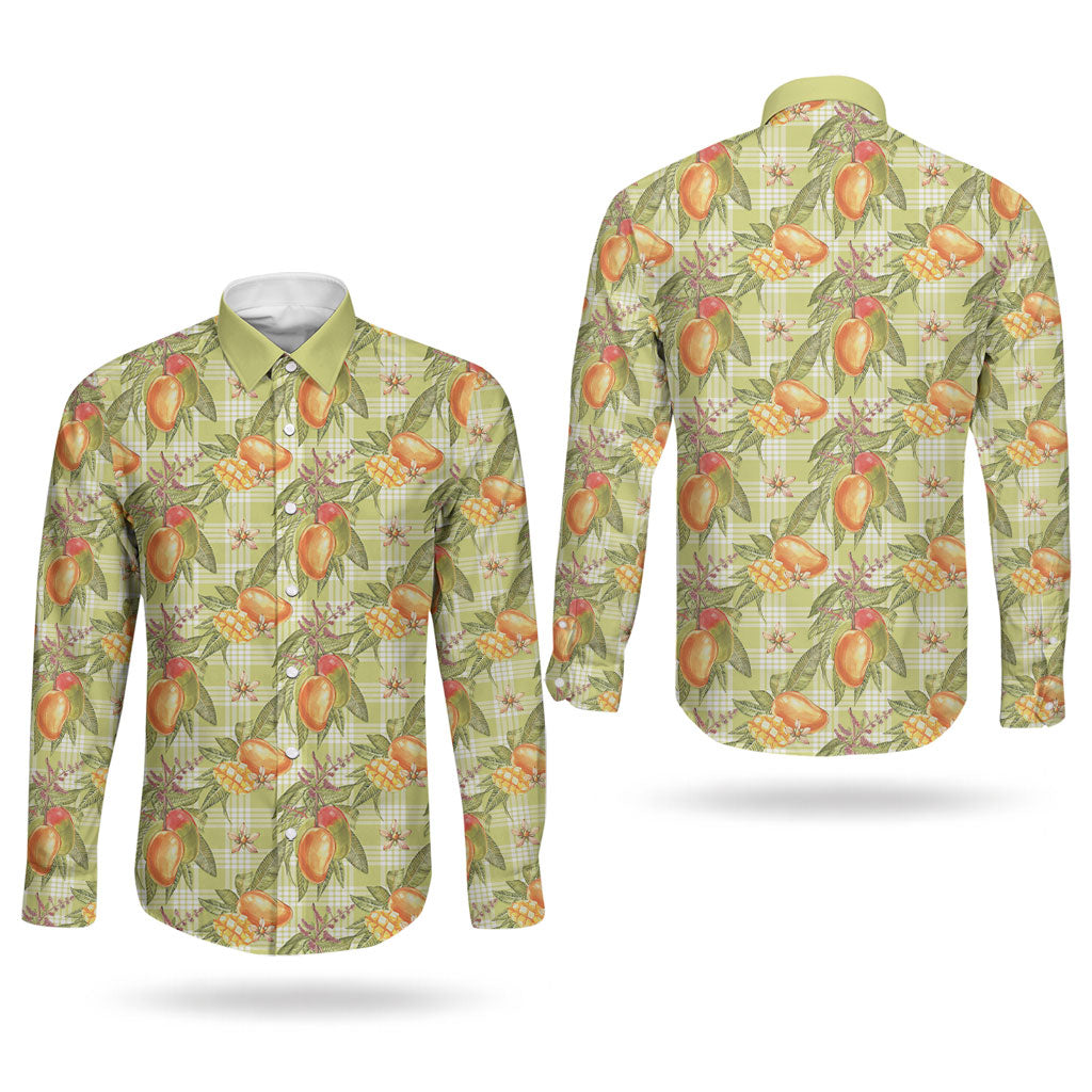 Vintage Hawaii Mango Couples Matching Summer Maxi Dress and Long Sleeve Button Shirt Yellow Green Hawaiian Palaka