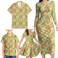 Vintage Hawaii Mango Family Matching Long Sleeve Bodycon Dress and Hawaiian Shirt Yellow Green Hawaiian Palaka