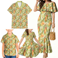 Vintage Hawaii Mango Family Matching Mermaid Dress and Hawaiian Shirt Yellow Green Hawaiian Palaka