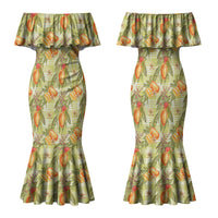Vintage Hawaii Mango Family Matching Mermaid Dress and Hawaiian Shirt Yellow Green Hawaiian Palaka