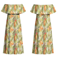 Vintage Hawaii Mango Family Matching Off Shoulder Maxi Dress and Hawaiian Shirt Yellow Green Hawaiian Palaka