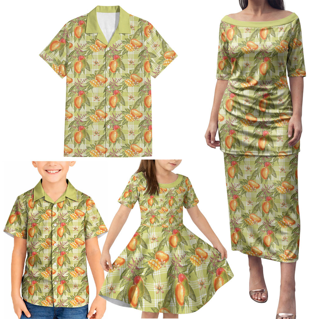 Vintage Hawaii Mango Family Matching Puletasi and Hawaiian Shirt Yellow Green Hawaiian Palaka