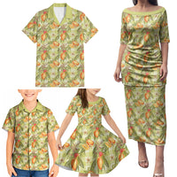 Vintage Hawaii Mango Family Matching Puletasi and Hawaiian Shirt Yellow Green Hawaiian Palaka