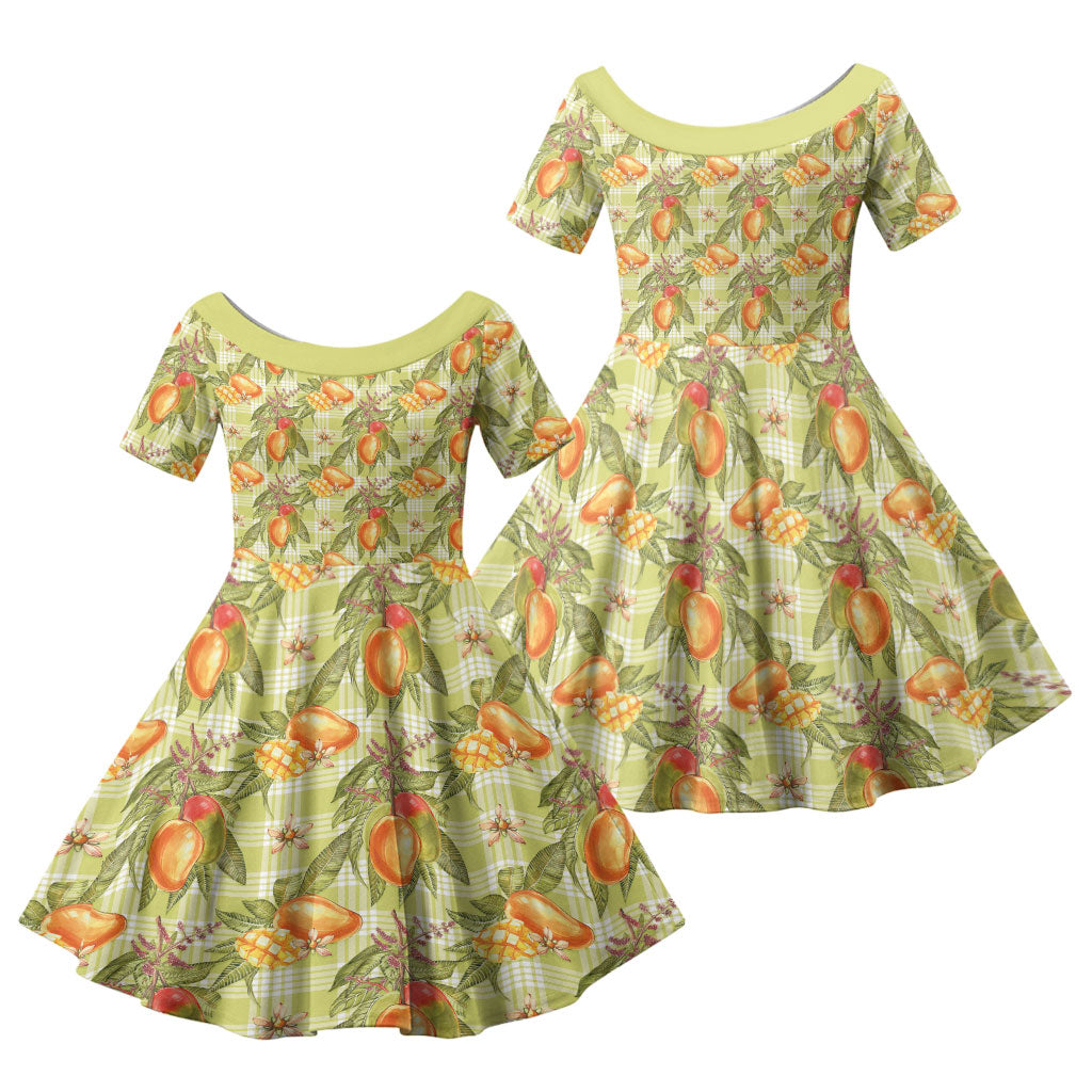 Vintage Hawaii Mango Family Matching Puletasi and Hawaiian Shirt Yellow Green Hawaiian Palaka
