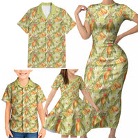 Vintage Hawaii Mango Family Matching Short Sleeve Bodycon Dress and Hawaiian Shirt Yellow Green Hawaiian Palaka