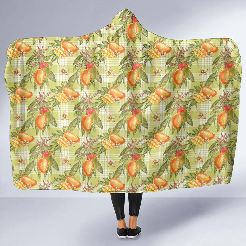 Vintage Hawaii Mango Hooded Blanket Yellow Green Hawaiian Palaka