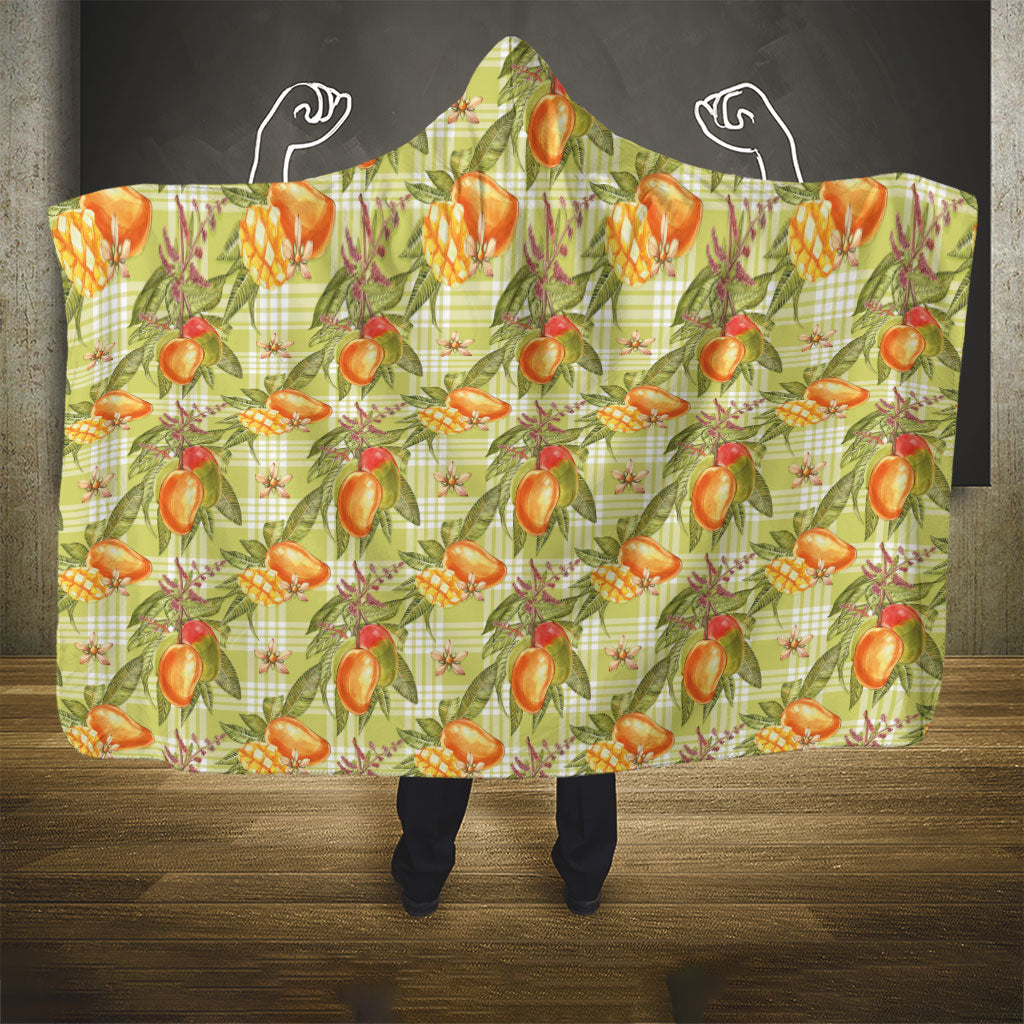 Vintage Hawaii Mango Hooded Blanket Yellow Green Hawaiian Palaka