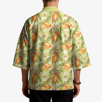 Vintage Hawaii Mango Kimono Yellow Green Hawaiian Palaka