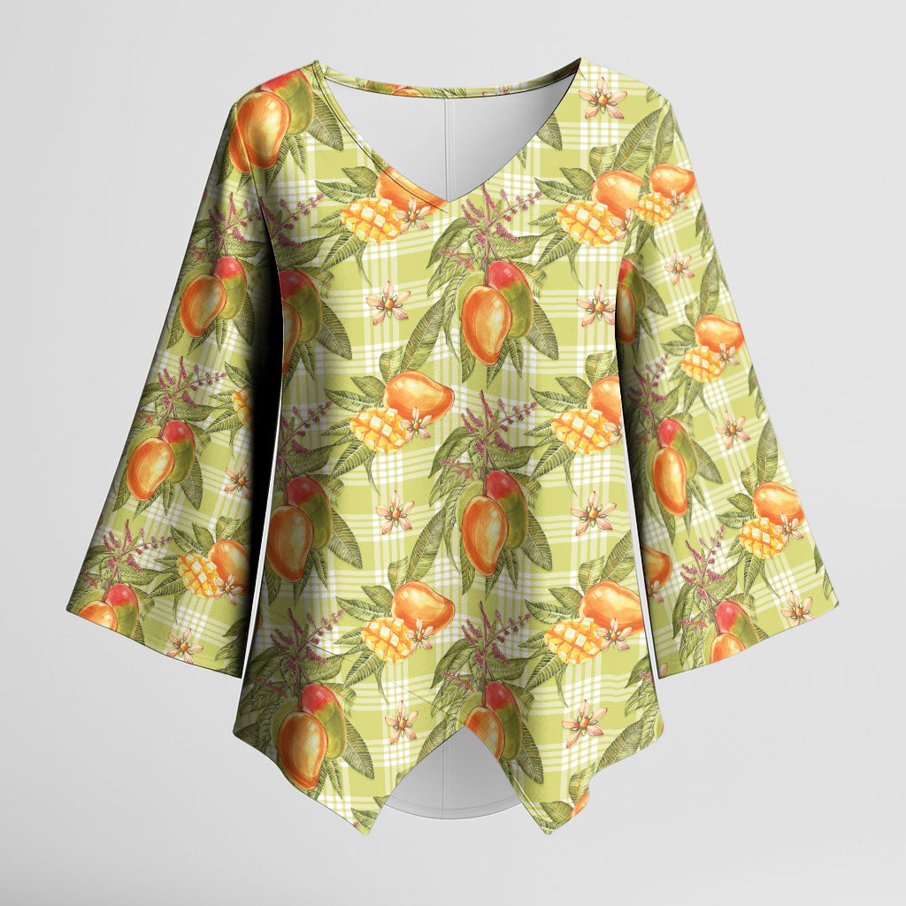 Vintage Hawaii Mango Kimono Sleeve Blouse Yellow Green Hawaiian Palaka