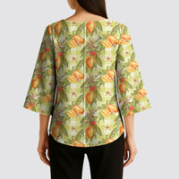 Vintage Hawaii Mango Kimono Sleeve Blouse Yellow Green Hawaiian Palaka