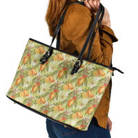 Vintage Hawaii Mango Leather Tote Bag Yellow Green Hawaiian Palaka