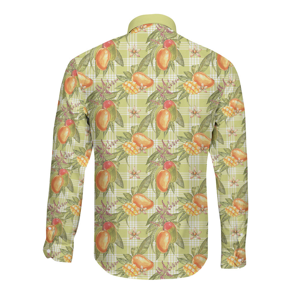 Vintage Hawaii Mango Long Sleeve Button Shirt Yellow Green Hawaiian Palaka