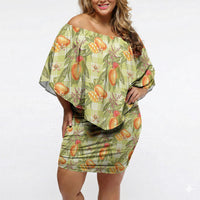 Vintage Hawaii Mango Off Shoulder Short Dress Yellow Green Hawaiian Palaka