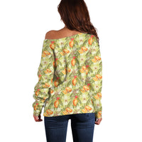 Vintage Hawaii Mango Off Shoulder Sweater Yellow Green Hawaiian Palaka