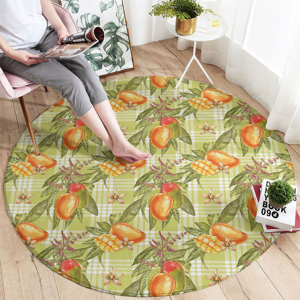 Vintage Hawaii Mango Round Carpet Yellow Green Hawaiian Palaka