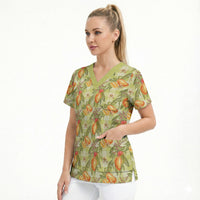 Vintage Hawaii Mango Scrub Top Yellow Green Hawaiian Palaka