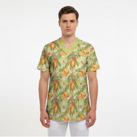 Vintage Hawaii Mango Scrub Top Yellow Green Hawaiian Palaka
