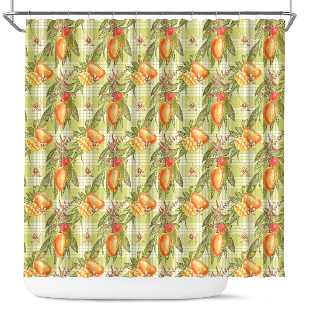 Vintage Hawaii Mango Shower Curtain Yellow Green Hawaiian Palaka