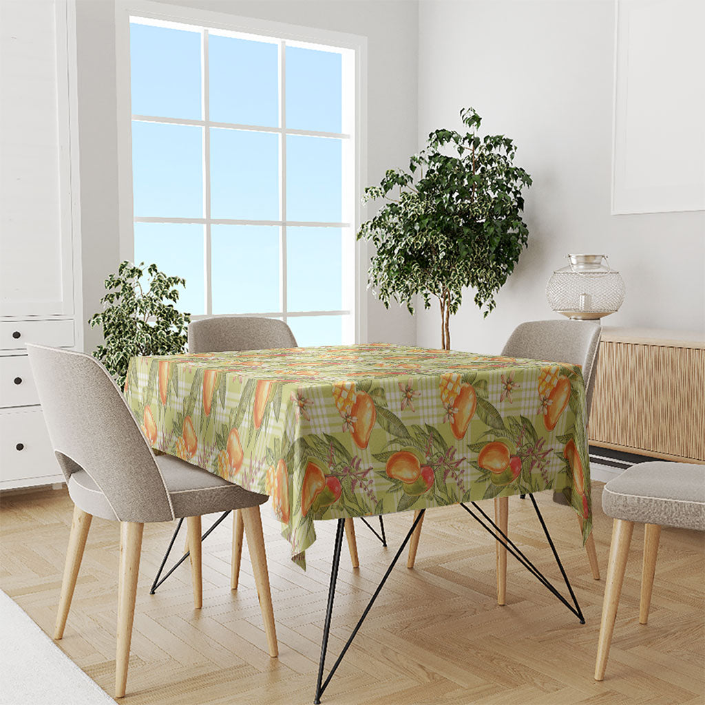 Vintage Hawaii Mango Tablecloth Yellow Green Hawaiian Palaka