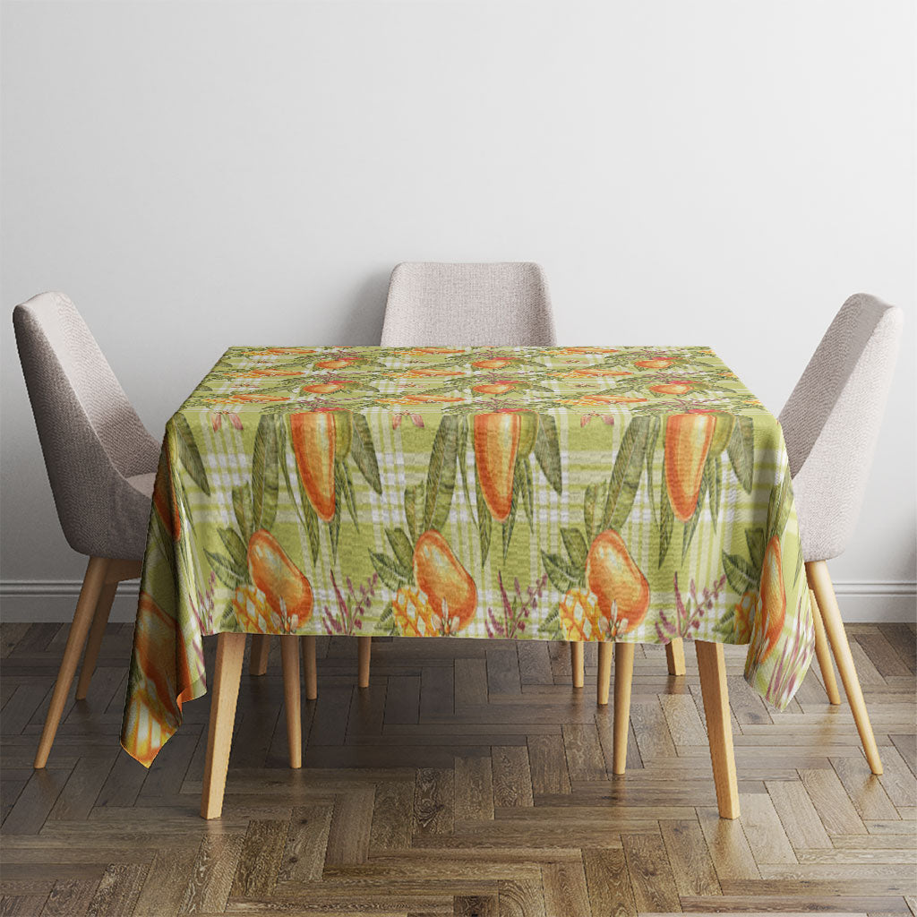 Vintage Hawaii Mango Tablecloth Yellow Green Hawaiian Palaka