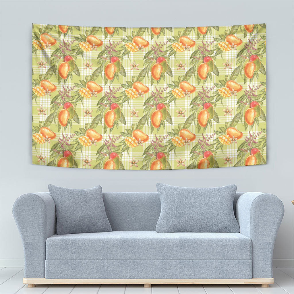 Vintage Hawaii Mango Tapestry Yellow Green Hawaiian Palaka