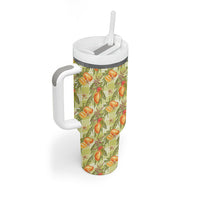Vintage Hawaii Mango Tumbler With Handle Yellow Green Hawaiian Palaka