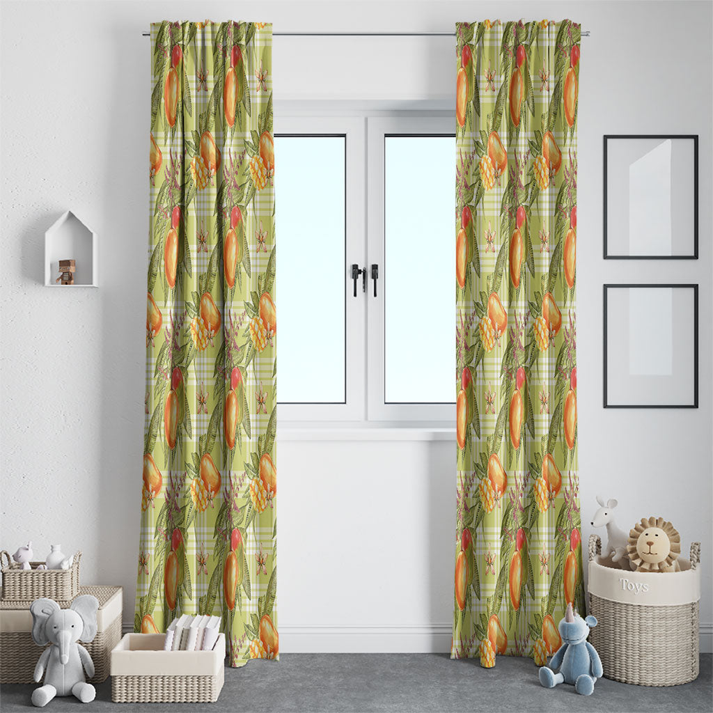 Vintage Hawaii Mango Window Curtain Yellow Green Hawaiian Palaka