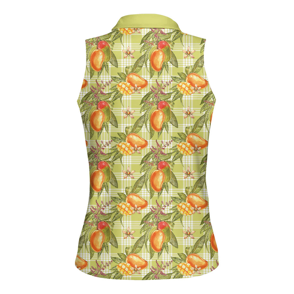 Vintage Hawaii Mango Women Sleeveless Polo Shirt Yellow Green Hawaiian Palaka