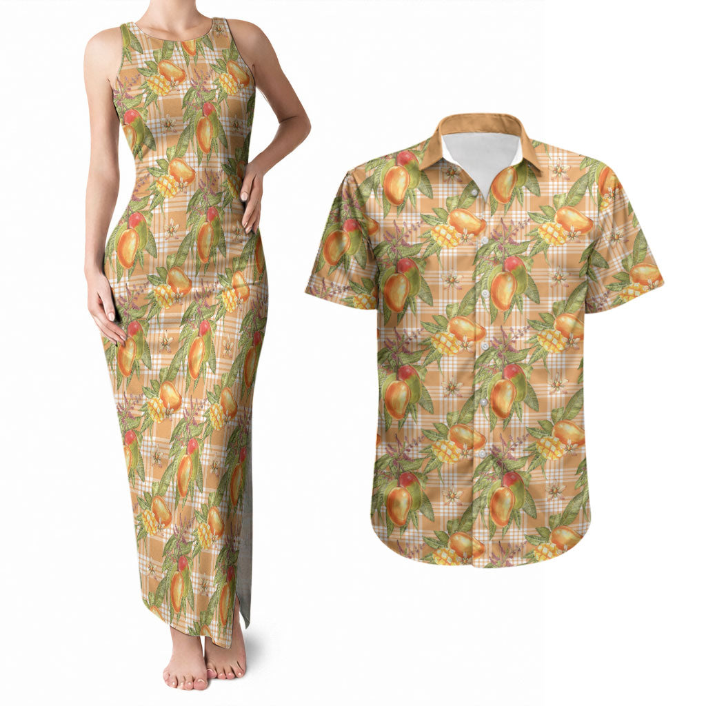 Vintage Hawaii Mango Couples Matching Tank Maxi Dress and Hawaiian Shirt Coral Hawaiian Palaka
