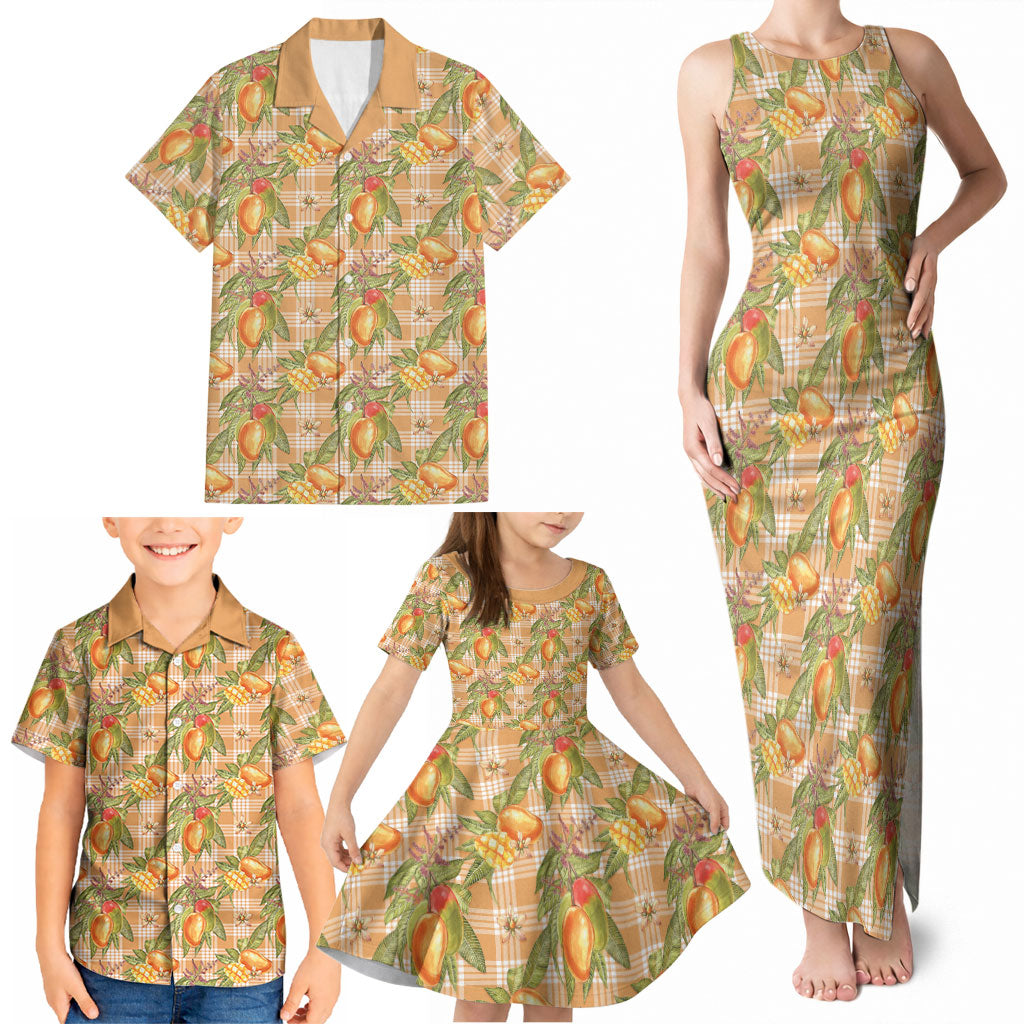 Vintage Hawaii Mango Family Matching Tank Maxi Dress and Hawaiian Shirt Coral Hawaiian Palaka