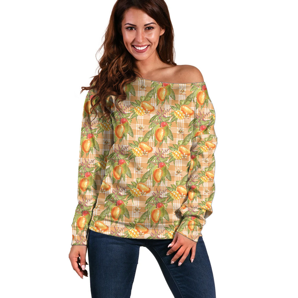 Vintage Hawaii Mango Off Shoulder Sweater Coral Hawaiian Palaka