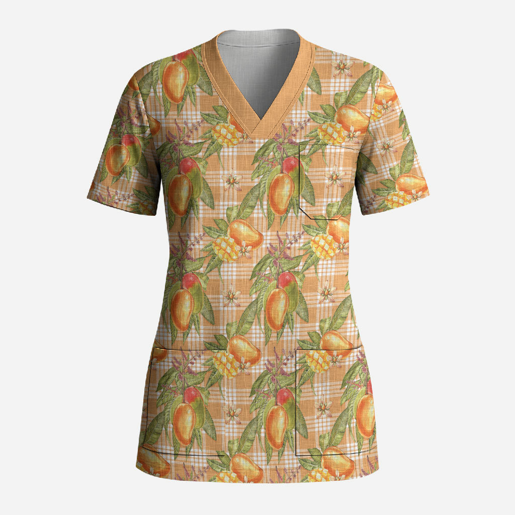 Vintage Hawaii Mango Scrub Top Coral Hawaiian Palaka
