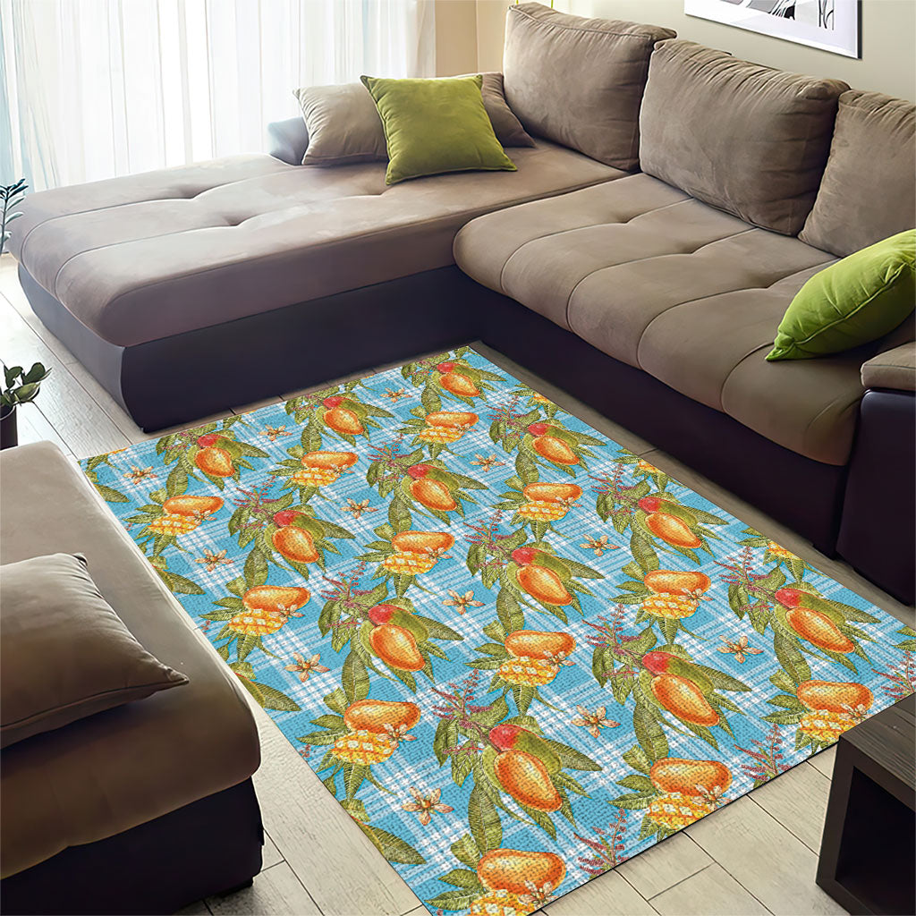 Vintage Hawaii Mango Area Rug Blue Hawaiian Palaka