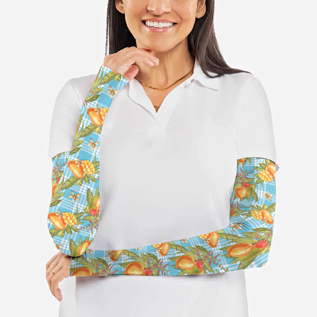 Vintage Hawaii Mango Arm Sleeves Blue Hawaiian Palaka