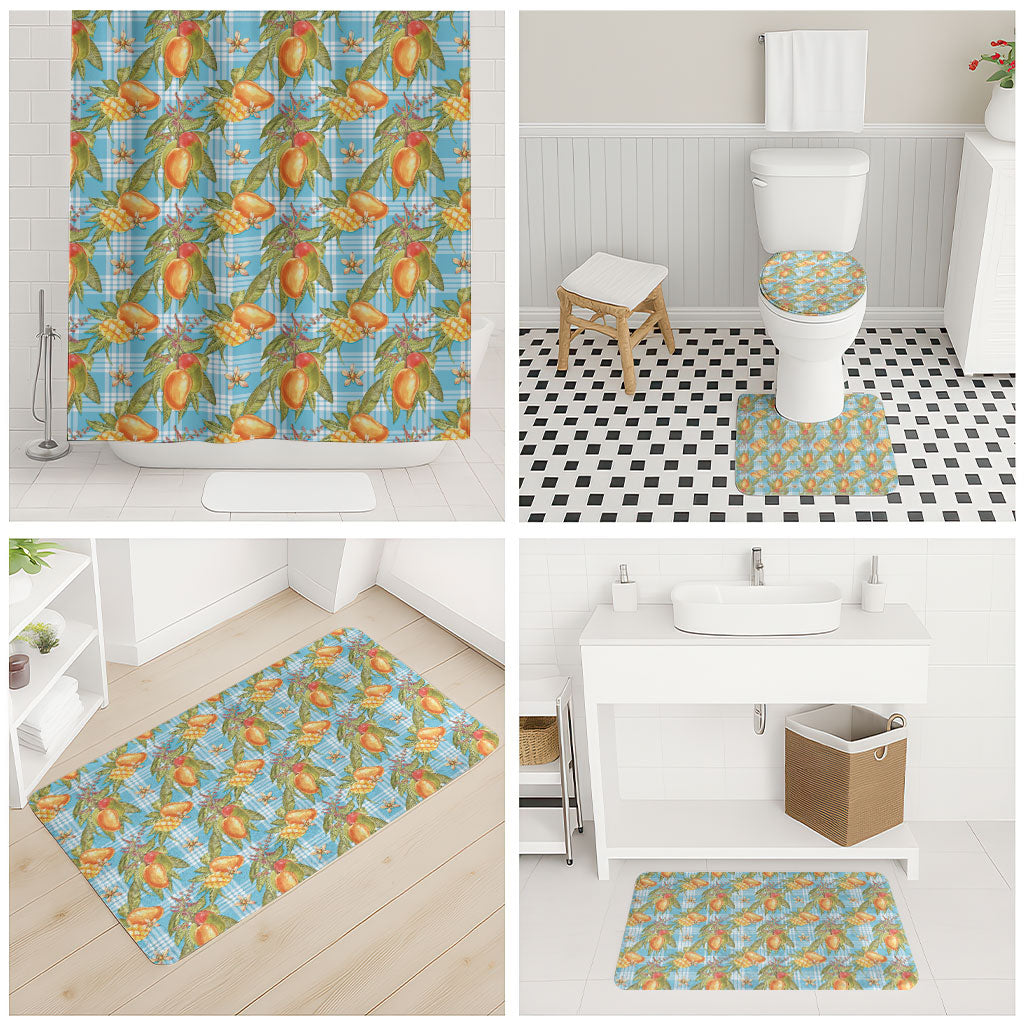 Vintage Hawaii Mango Bathroom Set Blue Hawaiian Palaka