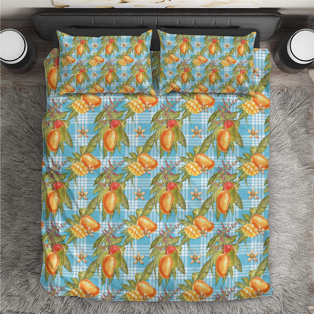 Vintage Hawaii Mango Bedding Set Blue Hawaiian Palaka