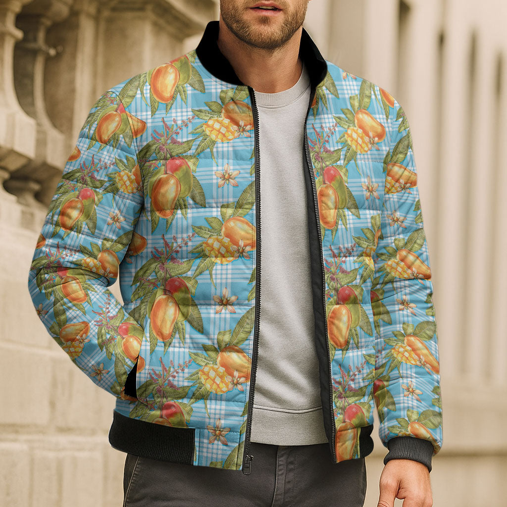 Vintage Hawaii Mango Bomber Puffer Jacket Blue Hawaiian Palaka