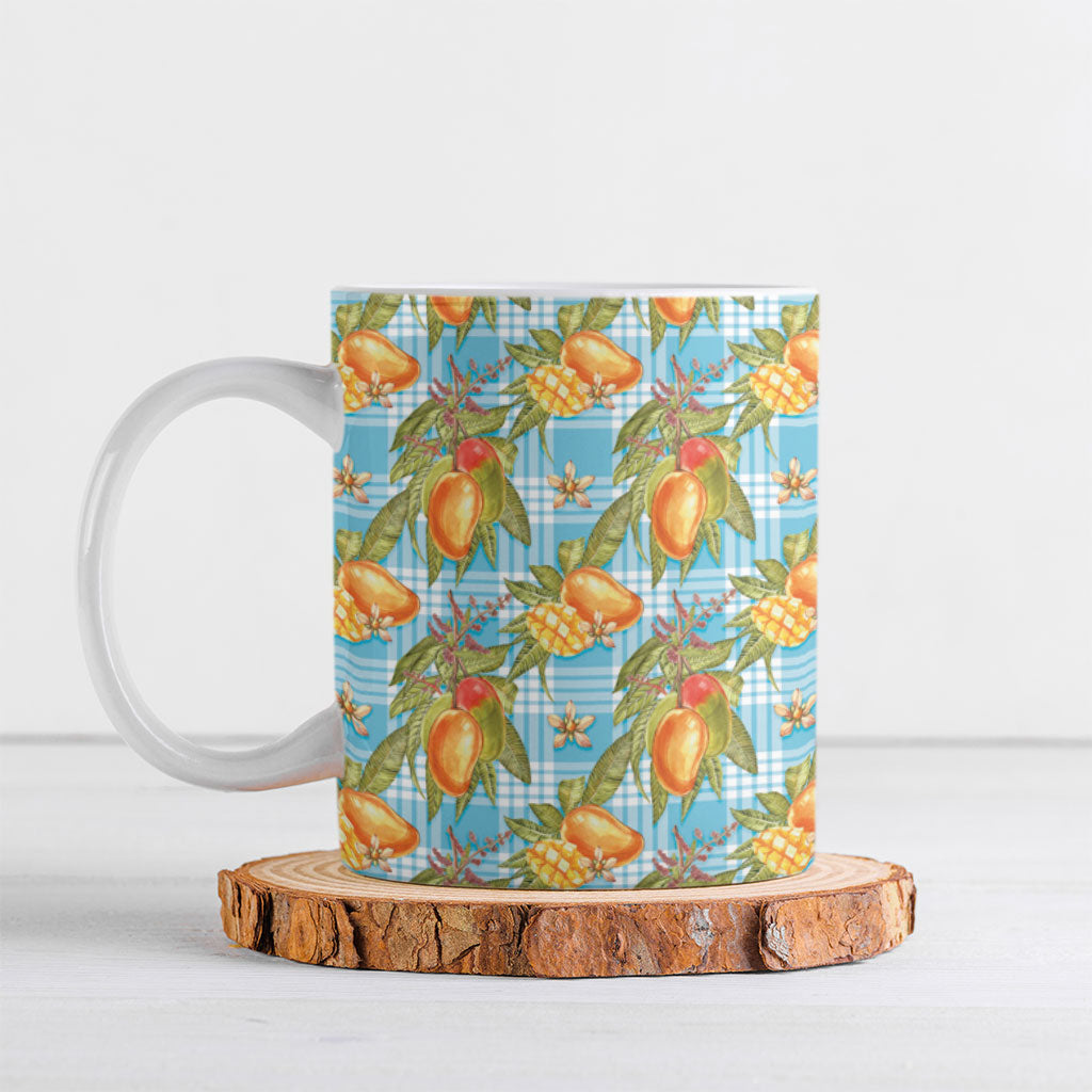 Vintage Hawaii Mango Ceramic Mug Blue Hawaiian Palaka
