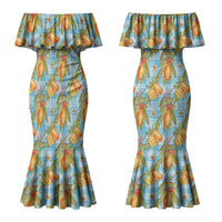 Vintage Hawaii Mango Couples Matching Mermaid Dress and Hawaiian Shirt Blue Hawaiian Palaka