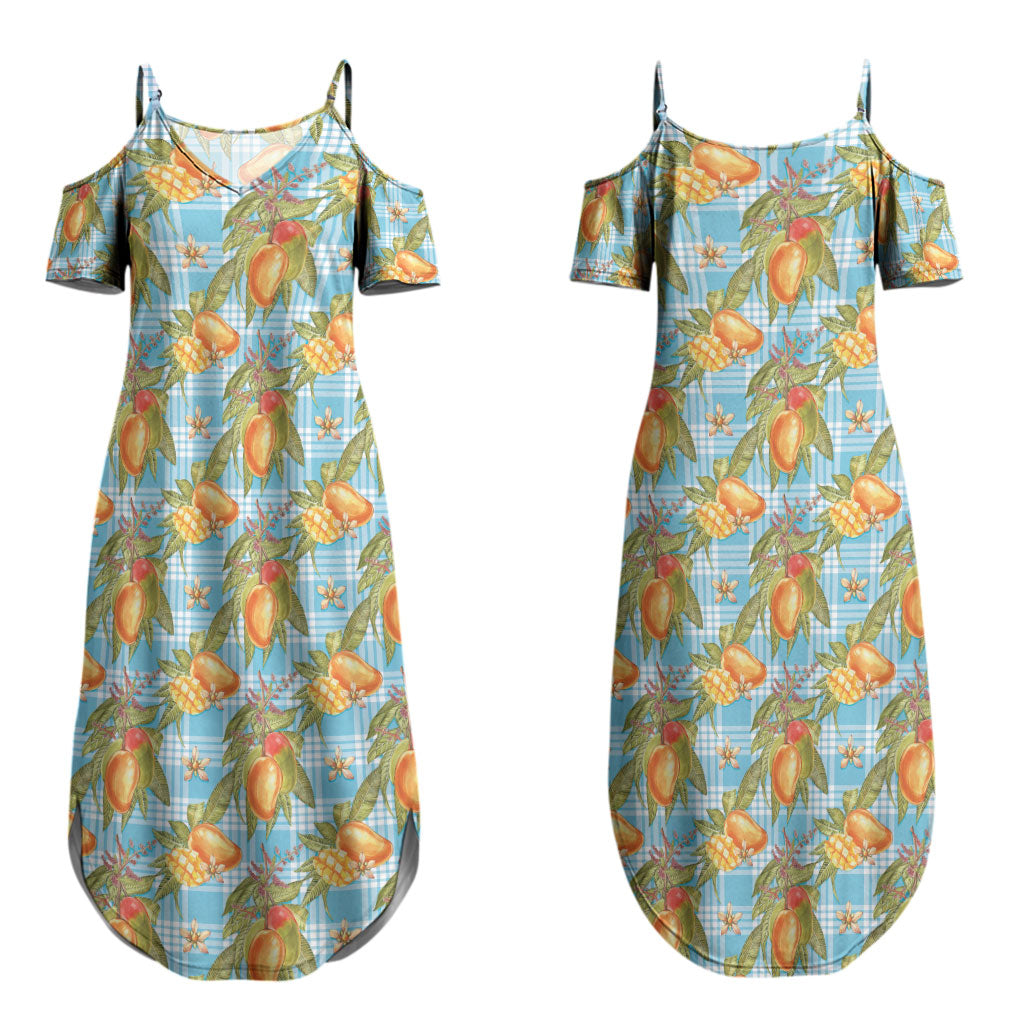 Vintage Hawaii Mango Couples Matching Summer Maxi Dress and Hawaiian Shirt Blue Hawaiian Palaka