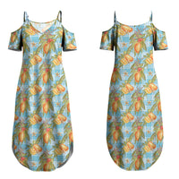 Vintage Hawaii Mango Couples Matching Summer Maxi Dress and Hawaiian Shirt Blue Hawaiian Palaka