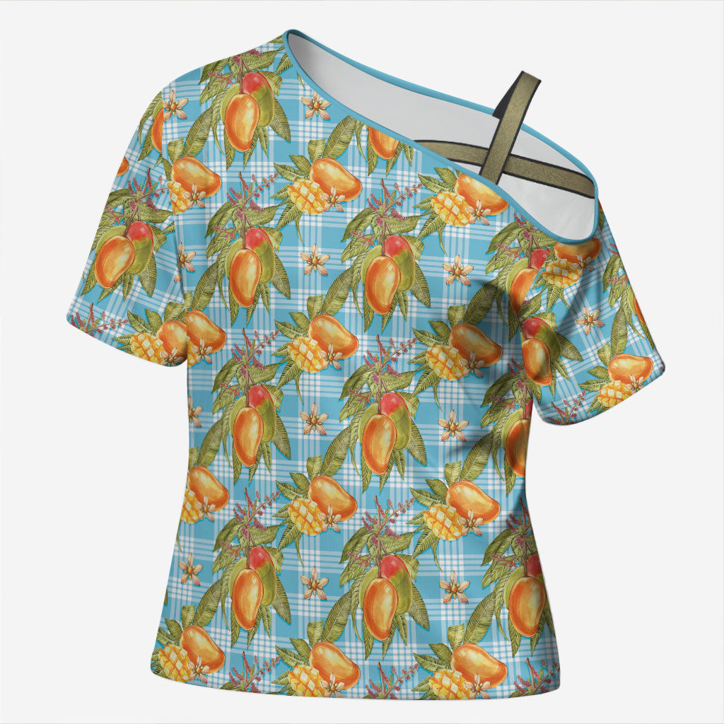 Vintage Hawaii Mango Cross Shoulder Shirt Blue Hawaiian Palaka
