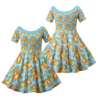 Vintage Hawaii Mango Family Matching Mermaid Dress and Hawaiian Shirt Blue Hawaiian Palaka