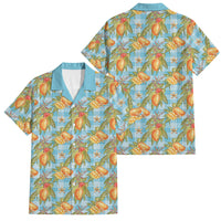 Vintage Hawaii Mango Family Matching Off Shoulder Maxi Dress and Hawaiian Shirt Blue Hawaiian Palaka
