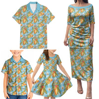 Vintage Hawaii Mango Family Matching Puletasi and Hawaiian Shirt Blue Hawaiian Palaka