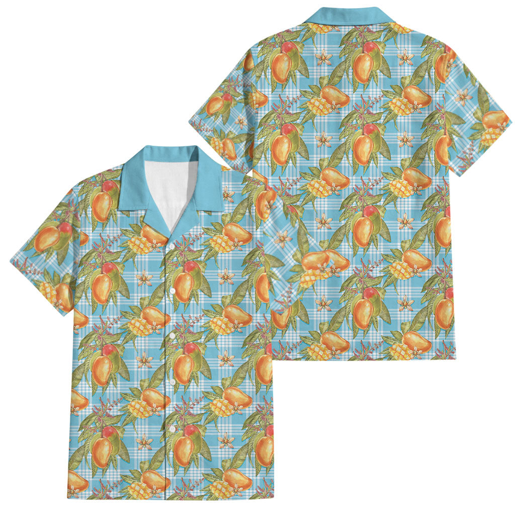 Vintage Hawaii Mango Family Matching Puletasi and Hawaiian Shirt Blue Hawaiian Palaka
