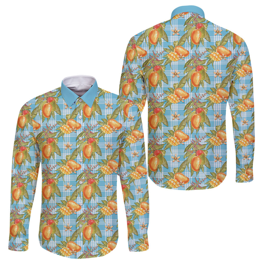 Vintage Hawaii Mango Family Matching Summer Maxi Dress and Hawaiian Shirt Blue Hawaiian Palaka