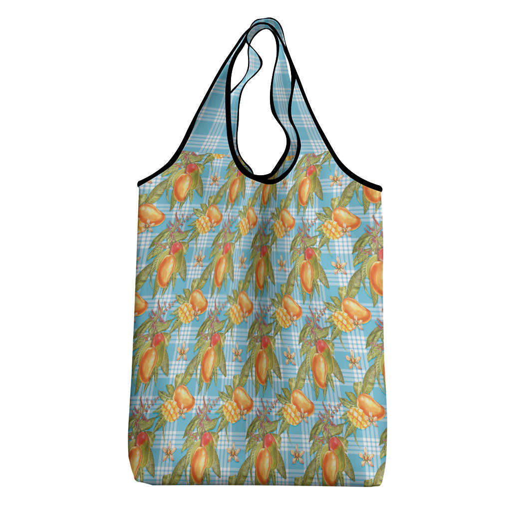 Vintage Hawaii Mango Grocery Bag Blue Hawaiian Palaka