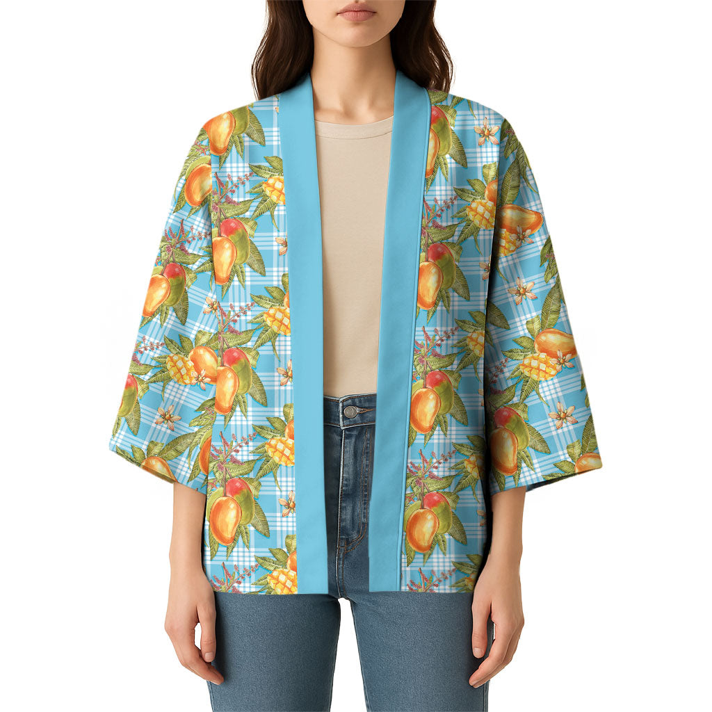 Vintage Hawaii Mango Kimono Blue Hawaiian Palaka
