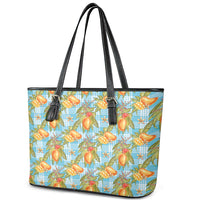 Vintage Hawaii Mango Leather Tote Bag Blue Hawaiian Palaka